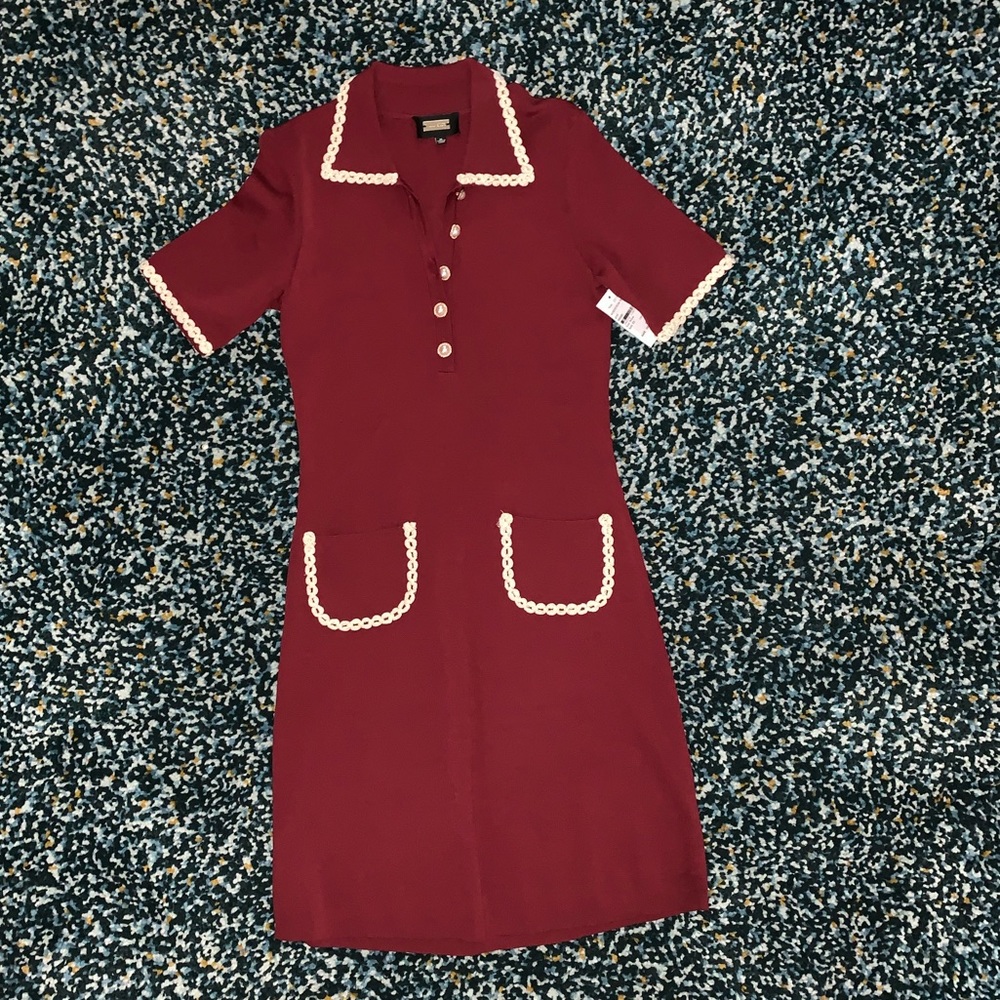 NWT Alexia Admor Burgundy Piper Short Sleeve Mod Shift Knit Dress with Piping - Picture 4 of 9